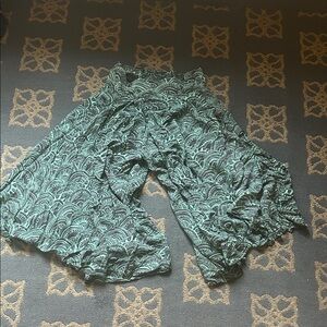 Free people palazzo cropped Teal & Black Patterned Wide Leg Pants